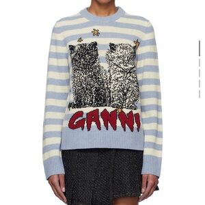 Ganni Striped Graphic Cat Sweater